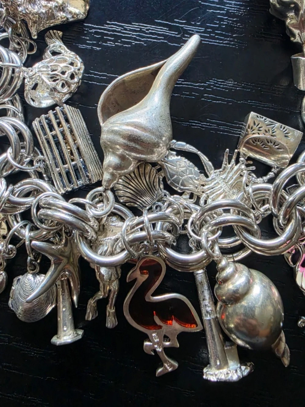 Vintage Sterling Charm Bracelet with Nautical, Beach, Travel & Tropical Charms